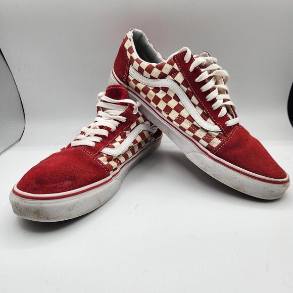 Vans Mens Size 13 Classic‎ Old Skool Red Checkered Suede Skater BMX - Picture 1 of 11